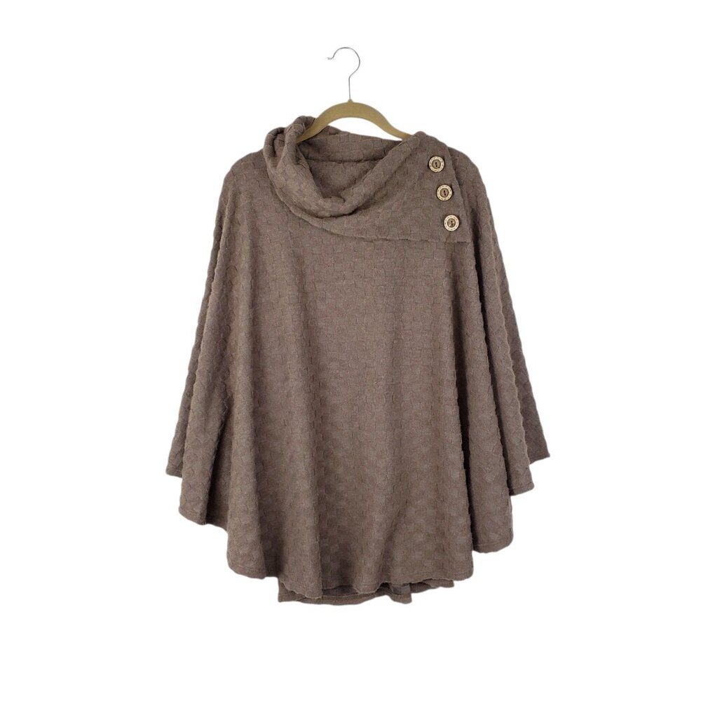 Three Bird Nest Poncho Split Button Neck Soft Coz… - image 1